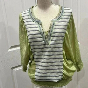 LuluMari Anthropologie butterfly sleeve v- neck polyester blouse shirt